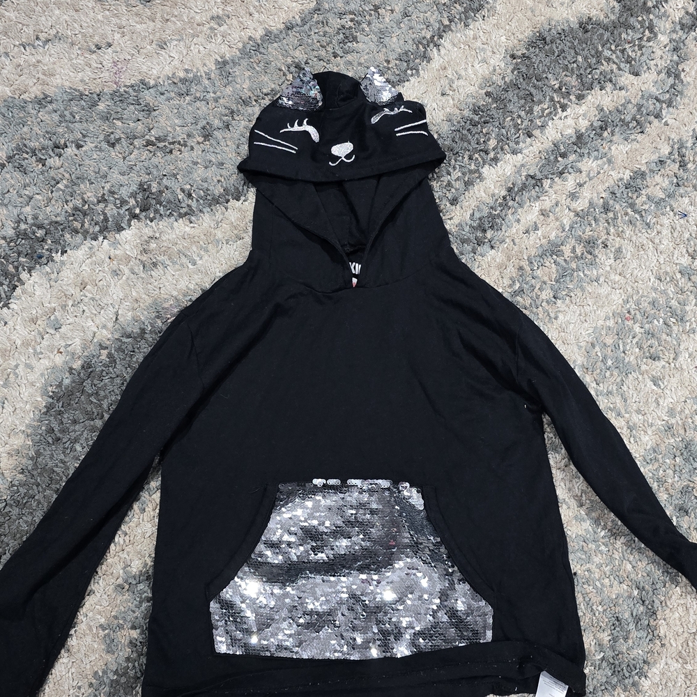 JustFab Black Cat Hoodie with Silver Accents